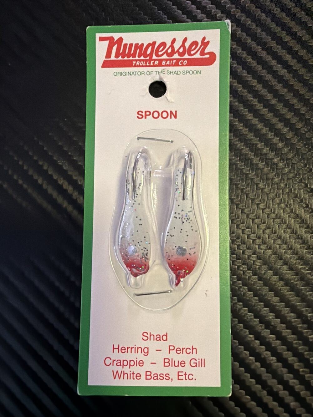 Nungesser Fishing Spoon Pack of 2 White Red Silver Glitter 30GLO-2RW